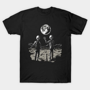 Grey Alien Moon Brother Vintage Aesthetic Illustration T-Shirt